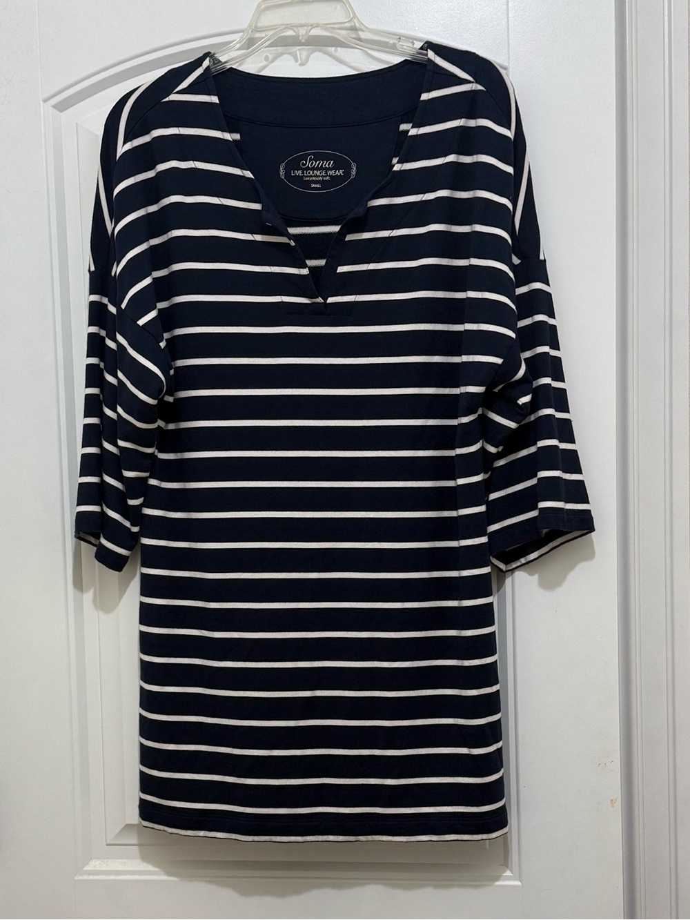 Soma Live Lounge Wear Navy Blue White Striped Dress - Womens Small